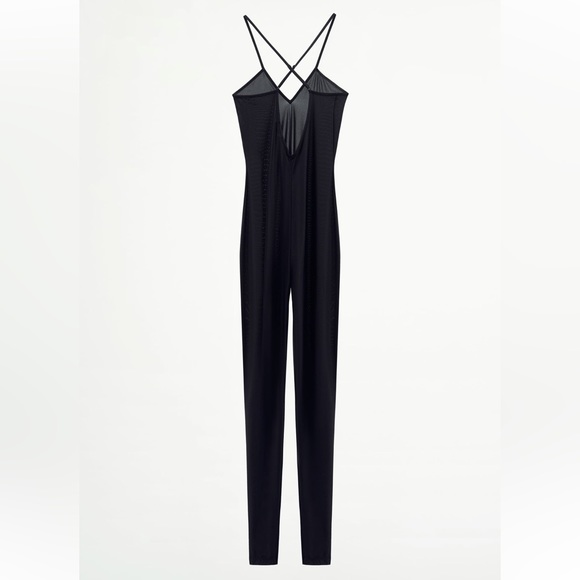 Zara black long strappy jumpsuit v neck adjustable cross back nwt - Picture 4 of 10